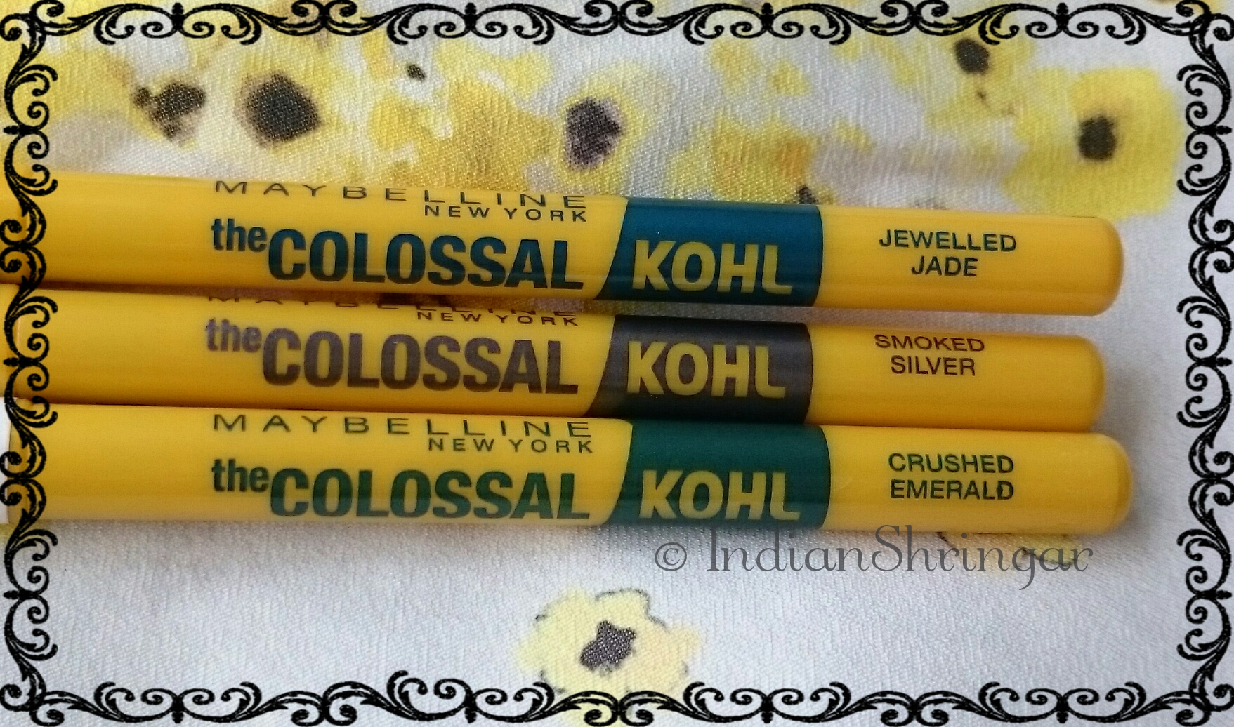Maybelline Colossal Kohl in Jewelled Jade, Smoked Silver and Crushed Emerald - Review and swatches.