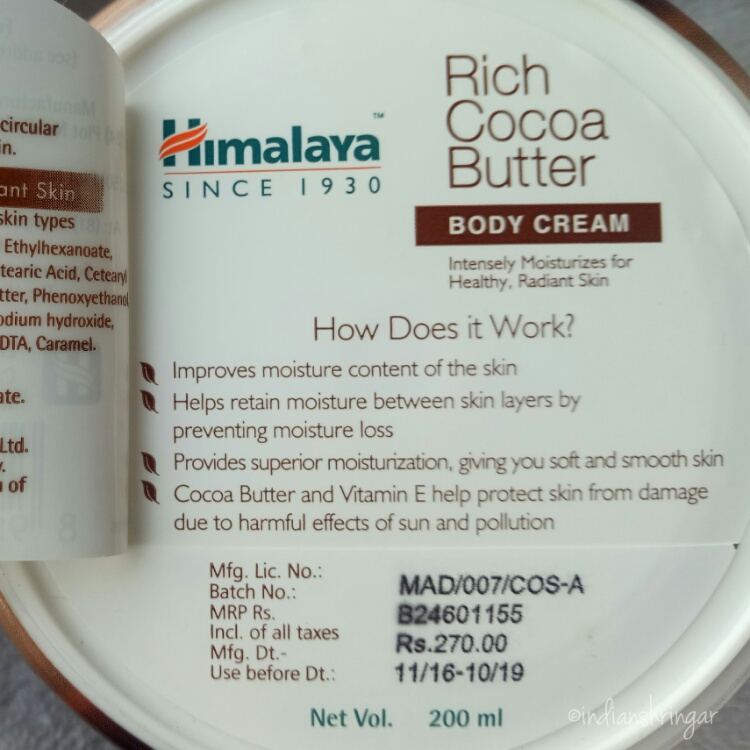 HImalaya Cocoa Butter Body Cream review