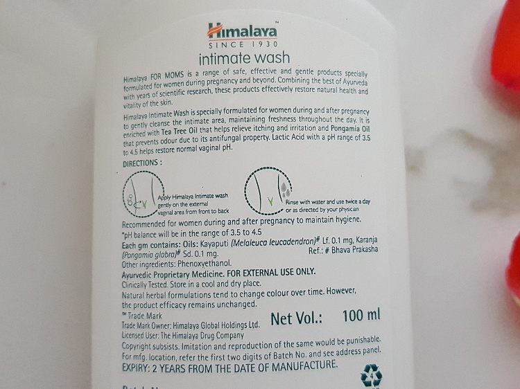 Himalaya For Moms Intimate Wash ingredients